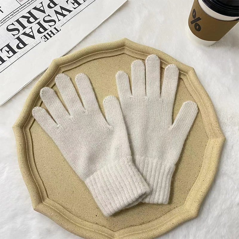 ถุงมือถักโพลีเอสเตอร์ขนสัตว์สีทึบอบอุ่น